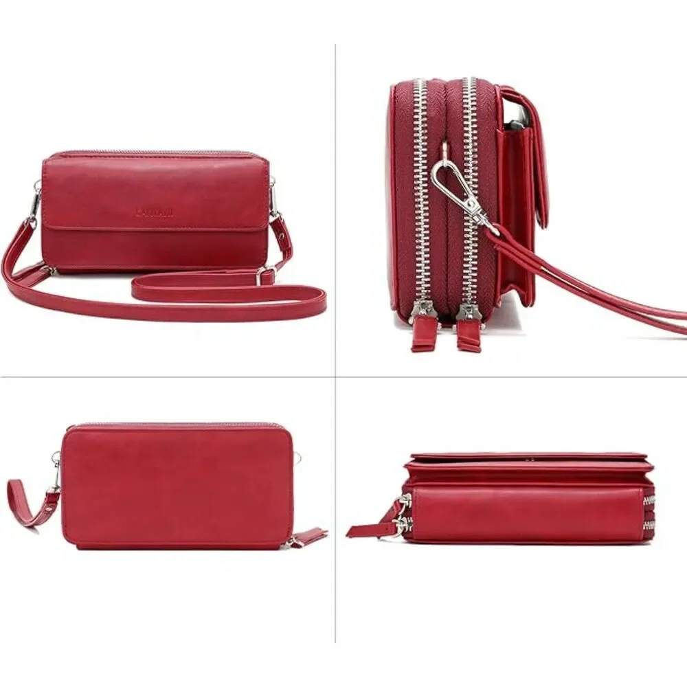 Women Wine Imported Faux Leather Crossbody Wallet With Phone Pocket Purse Bag - Picture 4 of 4